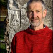 2020, Frome, England. Barry Cooper in front of the 'Tree of life'